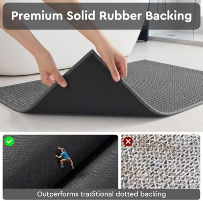 tchdio Bath Mat, Absorbent Bathroom Mat Quick Dry, Thin Bathroom Rugs Fit Under Door, Non Slip Washable Bath Rugs with Solid Rubber Backing, Low Profile Bath Mats for Bathroom, Grey, 16" x 24"