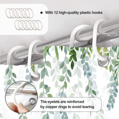 AWERT Plant Shower Curtain for Bathroom Sage Green Eucalyptus Waterproof Quick-Drying Green Leaves Shower Curtain Set with Hooks 72x84 Inch