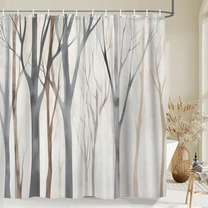Birch Forest Abstract Shower Curtain Farmhouse Bathroom Decor 72X72 Inch