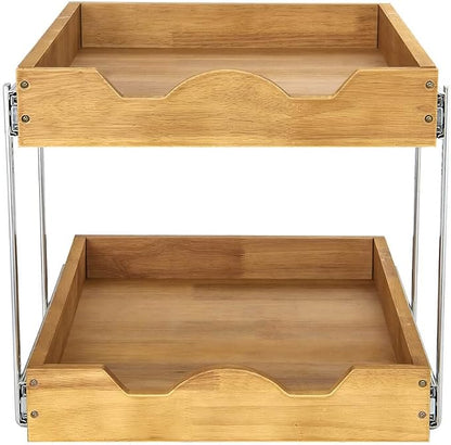 DINDON 2 Tier Pull Out Cabinet Organizer (20" W x 18" D) Double Tier Slide Out Wood Drawer Under Cabinet Storage And Organization…