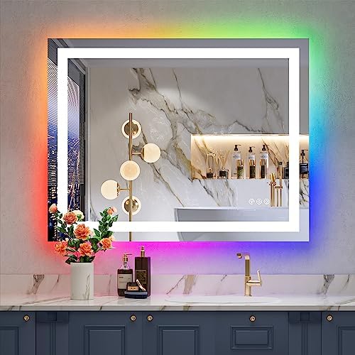 36x30 LED Bathroom Mirror with Lights, RGB Backlit Lighted Mirror