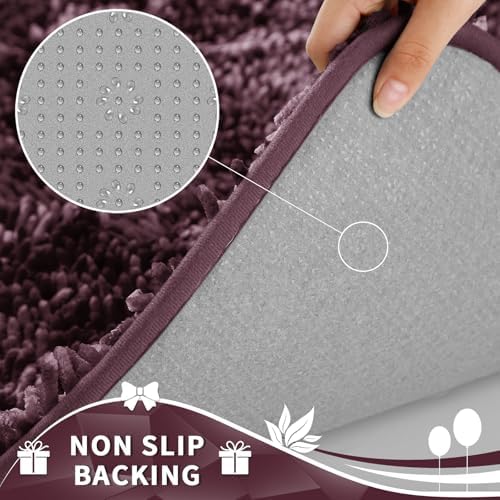 Yimobra Toilet Rugs U Shaped Washable, Extra Thick Soft Absorbent Chenille Contour Bathroom Rugs for Toilet 24x24 Inch, Quick Dry Non Slip Toilet Mat for Bath Floor, Purple Grey