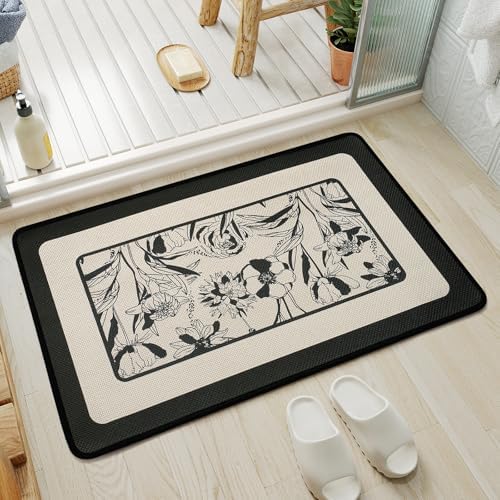 YDKGL Bath Mats for Bathroom, Non Slip Thin Bathroom Rugs, Black 24x35