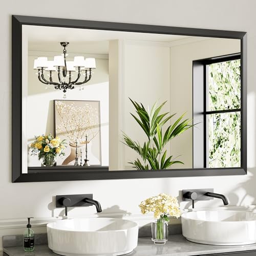 Briivue Black Metal Framed Bathroom Wall Mirror, 60x36 Inch