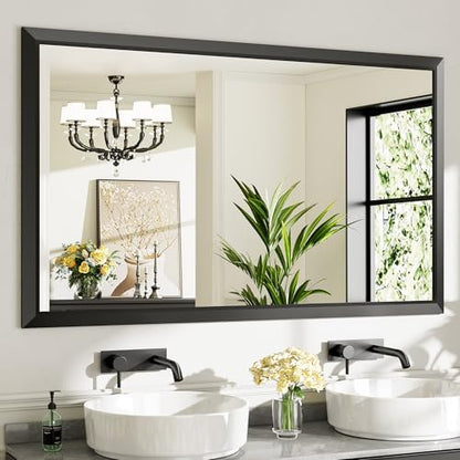 Briivue Black Metal Framed Bathroom Wall Mirror, 60x36 Inch