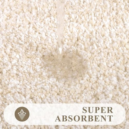 Pauwer Bathroom Rugs 3 Piece Set, Non Slip Washable Bath Mat, Light Beige