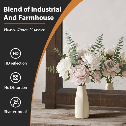 Besdomus Farmhouse Bathroom Vanity Mirror: 24"x36" Brown Rustic Barn Door