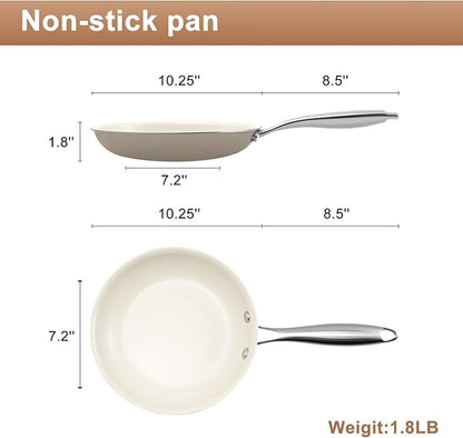11 Inch Ceramic Nonstick Frying Pan Skillet - PFAS-Free, Non-Toxic, Oven Safe & Induction Ready, Aluminum Cookware with Stainless Steel Handle