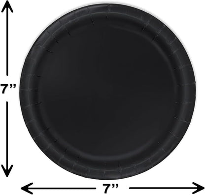 Heavy Duty Black Paper Plate Party Supplies Bundle 9" Dinner plate, 7" Dessert Plates And Napkins, 56 Piece Disposable Paper Party Plate Set