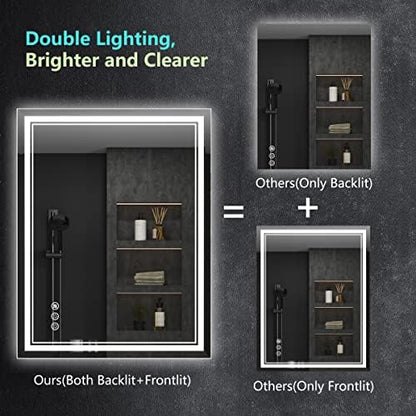 Ratsamee 24"x36" LED Bathroom Mirror with Lights, Backlit + Front Lit