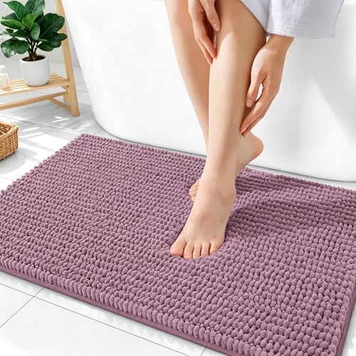 OLANLY Thick Chenille Absorbent Bathroom Rugs Mat 36x24, Deep Plum
