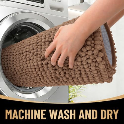 OLANLY Thick Chenille Bathroom Runner Rugs 59x24, Absorbent Bath Mat, Mocha