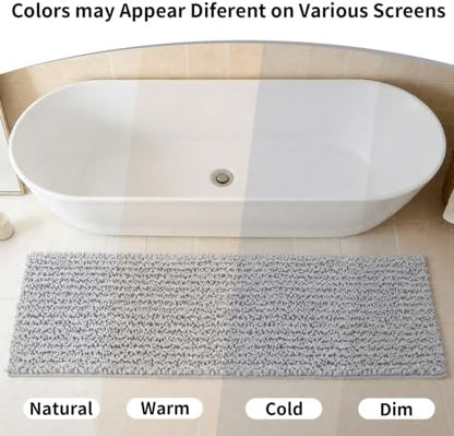 Disolla Silver Bathroom Runner Rug 24x60 Inch - Large Long Chenille Bath Mat, Thick Shaggy Plush Absorbent Floor Mat, Non-Slip Runner for Master Bathroom and Bedside