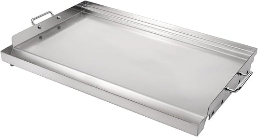LotFun 25" x 16" Stainless Steel Cooking Griddle for Outdoor Gas Grill, Universal Griddle Flat Top Plate Insert with Grease Groove and Removable Handles for Electric/Charcoal/Gas Grill, Camping,Party