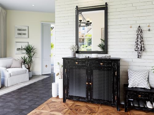 Farmhouse Mirror for Bathroom, 24"x36" Black Farmhouse Mirror with Rustic Wood Framed, Barn Door Vanity Mirrors for Wall, Vintage Decorative Mirrors for Entryway,Living Room,Bedroom