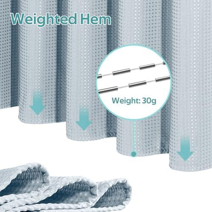 Vipfree 3 in 1 Shower Curtain Set, Waffle Shower Curtain and Liner Set with 12 Double Sided Shower Curtain Hooks, 258GSM Luxury Weighted Cloth Shower Curtains for Bathroom, 72 W x 72 H, Fog Blue