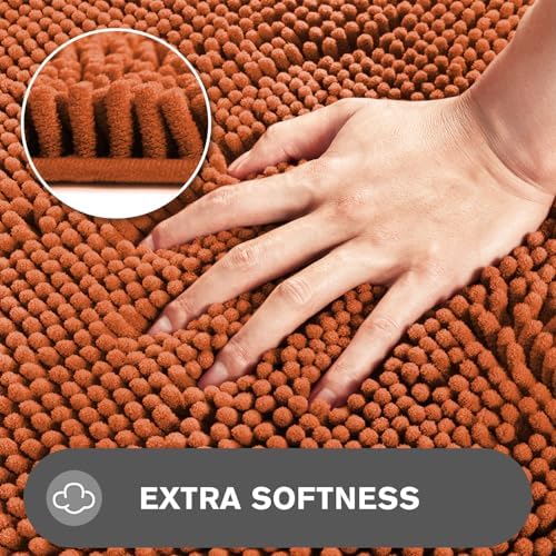 Bathroom Rugs 40 x 60 Inch – Extra Large Bath Mat | Absorbent and Washable Thick Chenille Bath Rugs Non-Slip Runner Rug for Bathroom, Shower, Tub(Burnt Orange)