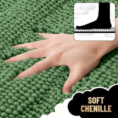 OLANLY Thick Bathroom Runner Rugs 44x24, Chenille Bath Rugs, Olive Green