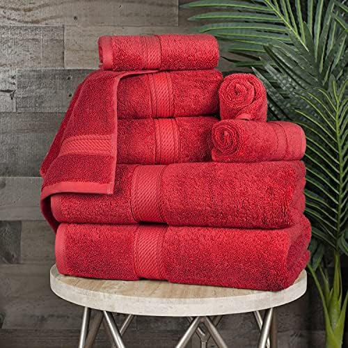SUPERIOR Egyptian Cotton Ultra Plush & Absorbent, 8 Piece Set, Red