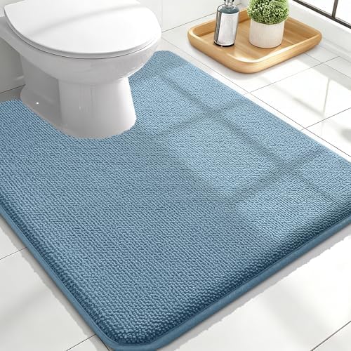 OLANLY Memory Foam Bathroom Toilet Rugs U-Shaped 24x20,Soft Mat, Airy Blue