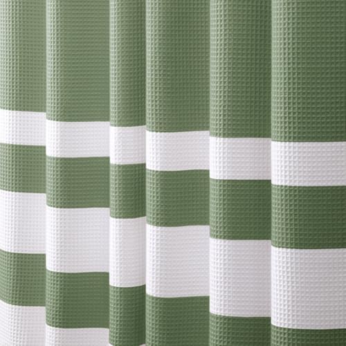 Waffle Weave Shower Curtain Heavyweight Cotton Fabric Sage Green 72Wx72L