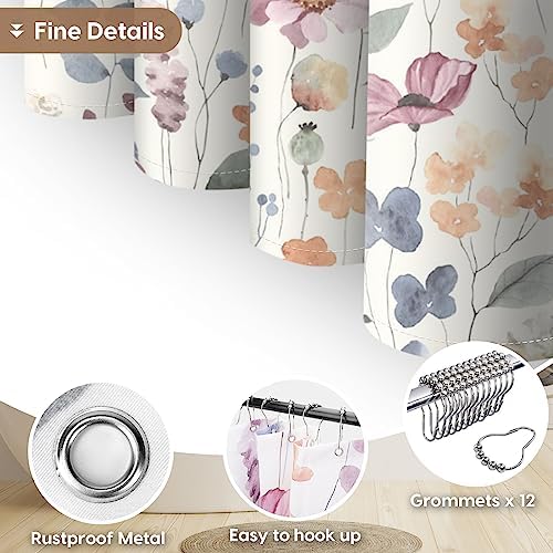 Amaredom Ink Floral Shower Curtain with 12 Metal Hooks, 72x72 Inches