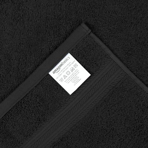 Amazon Basics Fade-Resistant 100% Cotton Washcloth for Face and Body, Soft Absorbent, 26" x 16", Black, 6-Pack