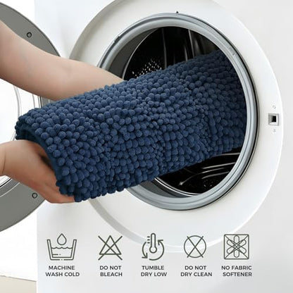 Bcoimo Bath Rug Mat,Chenille Extra Soft Navy Long Bathroom Runner Floor Rug