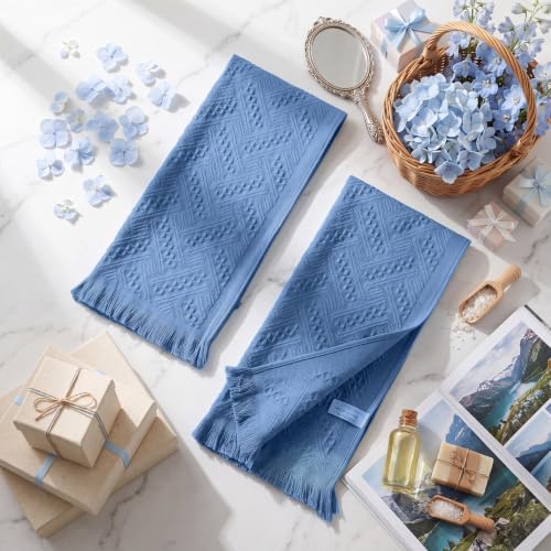 HunnmingRe 4 Pack Boho Hand Towel for Kitchen, Blue
