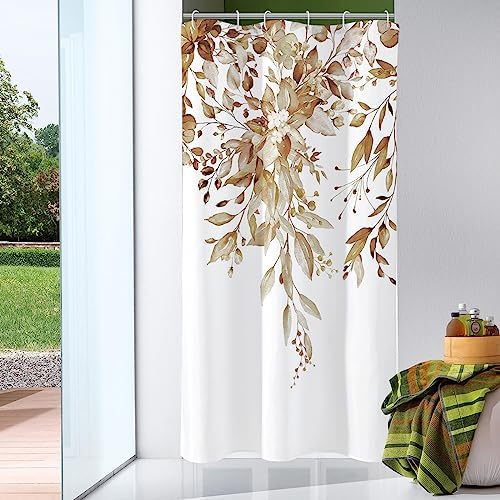 Gibelle Brown Eucalyptus Shower Curtain, Watercolor Floral Print, 36x72