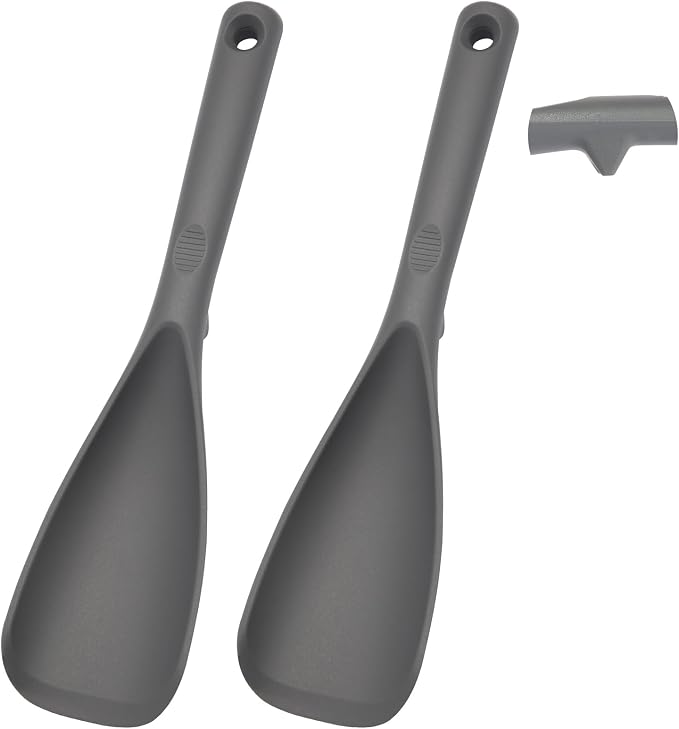 12.6" Extra Long Silicone Spatula Spoon for Nonstick Cookware, Seamless One-Piece Design Cooking Spoon with Built-in Tool Rest for Mixing, Scoop and Scrape, Dishwasher Safe, 2 Pack, Gray