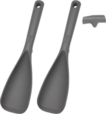 12.6" Extra Long Silicone Spatula Spoon for Nonstick Cookware, Seamless One-Piece Design Cooking Spoon with Built-in Tool Rest for Mixing, Scoop and Scrape, Dishwasher Safe, 2 Pack, Gray