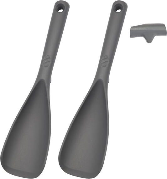 12.6" Extra Long Silicone Spatula Spoon for Nonstick Cookware, Seamless One-Piece Design Cooking Spoon with Built-in Tool Rest for Mixing, Scoop and Scrape, Dishwasher Safe, 2 Pack, Gray