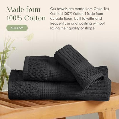 Springtree Home 100% Cotton Bath Towel Set | 4-Pack | Textured | Black