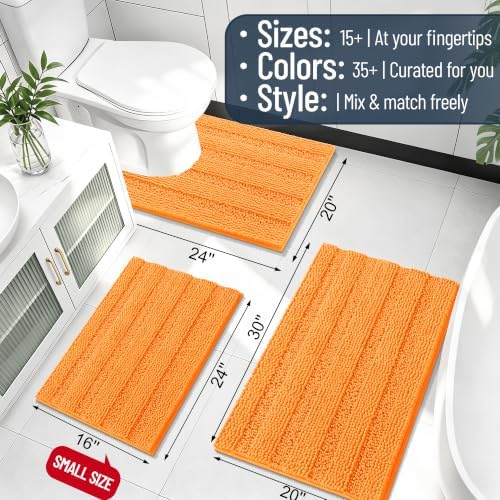 Smiry Thick Chenille Bathroom Runner Rugs 44x24, Absorbent Bath Mat, Orange
