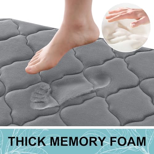 OLANLY Memory Foam Bath Mat Rug 24x16, Ultra Soft and Absorbent Bathroom Rugs, Non-Slip, Comfortable, Machine Washable Bath Carpet for Bathroom Floor, Tub, Shower and Home Decor Accessories, Dark Grey