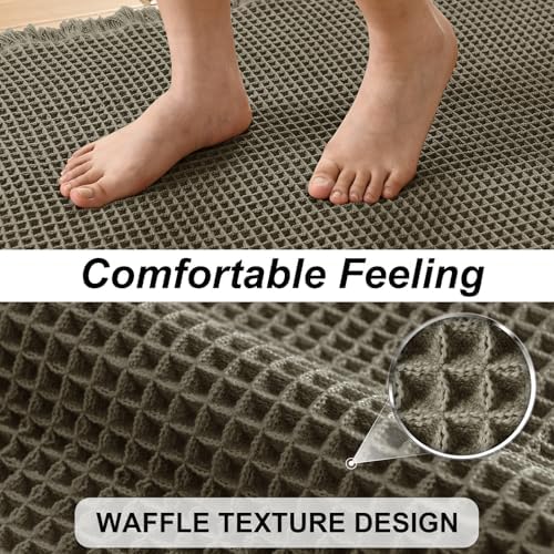 JIUZHEN Set of 2 Waffle Bath Mats Boho Bath Rugs 16x24&18x30, Olive Green