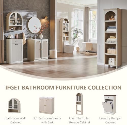 IFGET Arched Over The Toilet Storage Cabinet with Acrylic Doors, Cream