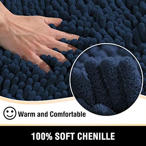 H.VERSAILTEX Bath Mats - Non Slip Luxury Chenille Bathroom Rugs, Extra Soft Absorbent Shaggy, Washable Fast Dry 2 Piece (Navy, 20" x 32"/17" x 24")