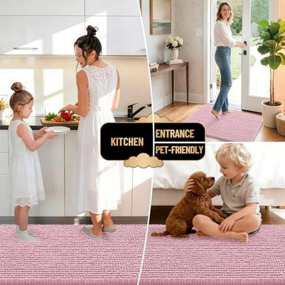 OLANLY Thick Chenille Large Bathroom Rugs Mats 59x35, Dusty Rose