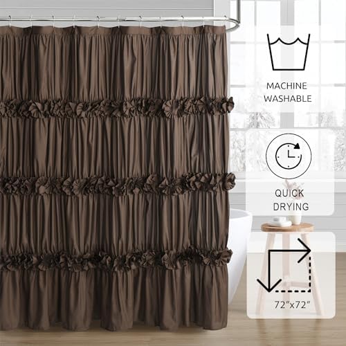 Homechoice Decor Victorian Chocolate Ruffle Shower Curtain 72" W x 72" H