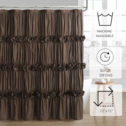 Homechoice Decor Victorian Chocolate Ruffle Shower Curtain 72" W x 72" H
