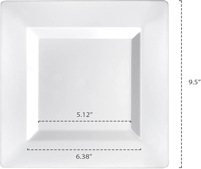 Party Essentials 10-Count Hard Plastic 9.5" Classic Square Lunch/Dinner Plates, White
