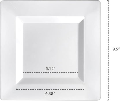 Party Essentials 40-Count Hard Plastic 9.5" Classic Square Lunch/Dinner Plates, White