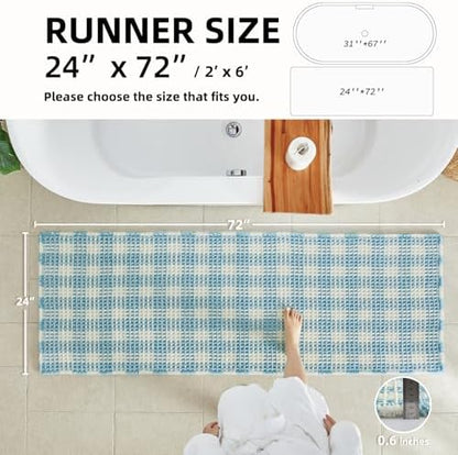 TYUU Waffle Runner Rug Bathroom, Long Cute Bath Mat, 72x24 Blue & White