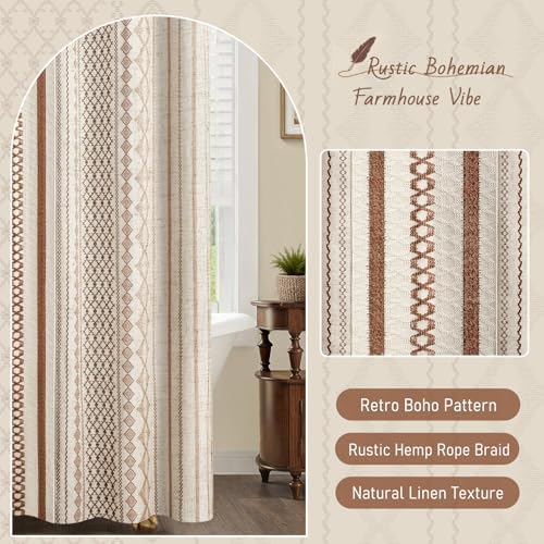 Brown Boho Linen Shower Curtain,72" W x 72" L