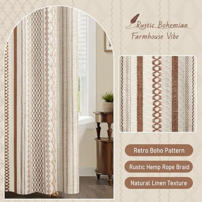 Brown Boho Linen Shower Curtain,72" W x 72" L