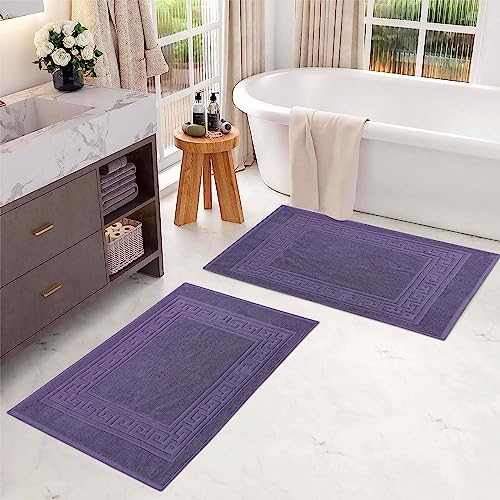 Superior Hotel & Spa Quality Bath Mat Set of 2, Made of Long-Staple Combed Cotton, Durable and Washable 100% Cotton Bathroom Mat 2-Pack, Royal Purple, 22" x 35"