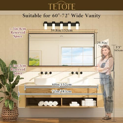 TETOTE Brushed Gold Mirror Beveled Frame 60" x 30" Large Brass Gold Rectangle Bathroom Vanity Wall Mirror for Over Sink, Modern Farmhouse, Tempered Glass, Shatterproof, Stronger Frame