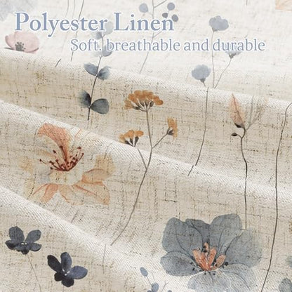 Gibelle Blue Linen Watercolor Floral Fabric Shower Curtain, 36x72